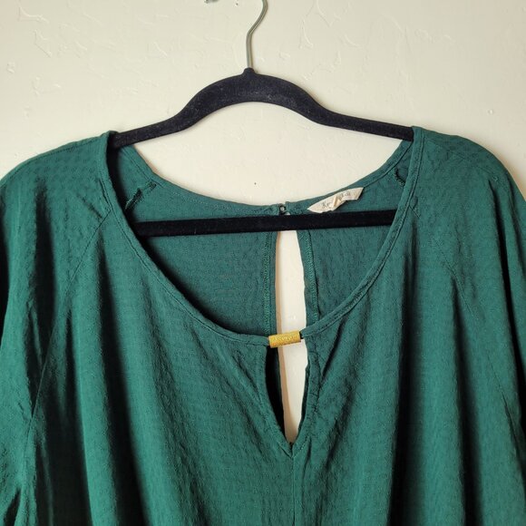 Krazy Kat Hunter Green 3/4 Sleeve Eye Let Accent Blouse - Picture 7 of 9